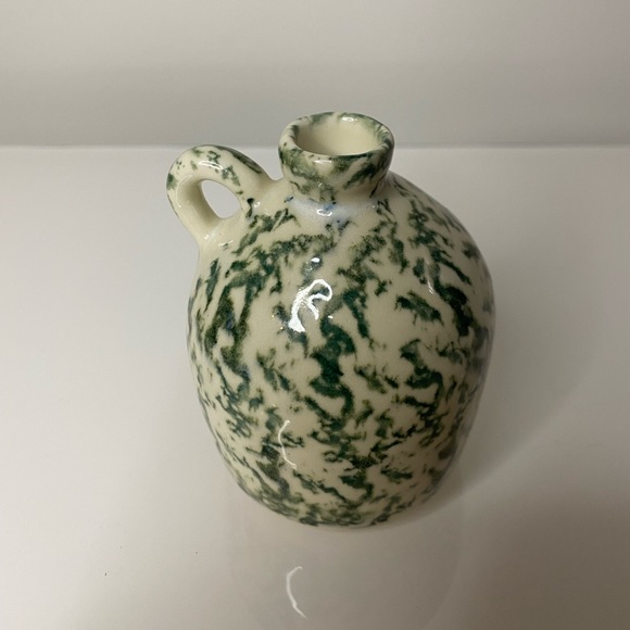 Tiny Ceramic Green and Cream Jug Vase -Made in Vermont - Picture 5 of 6